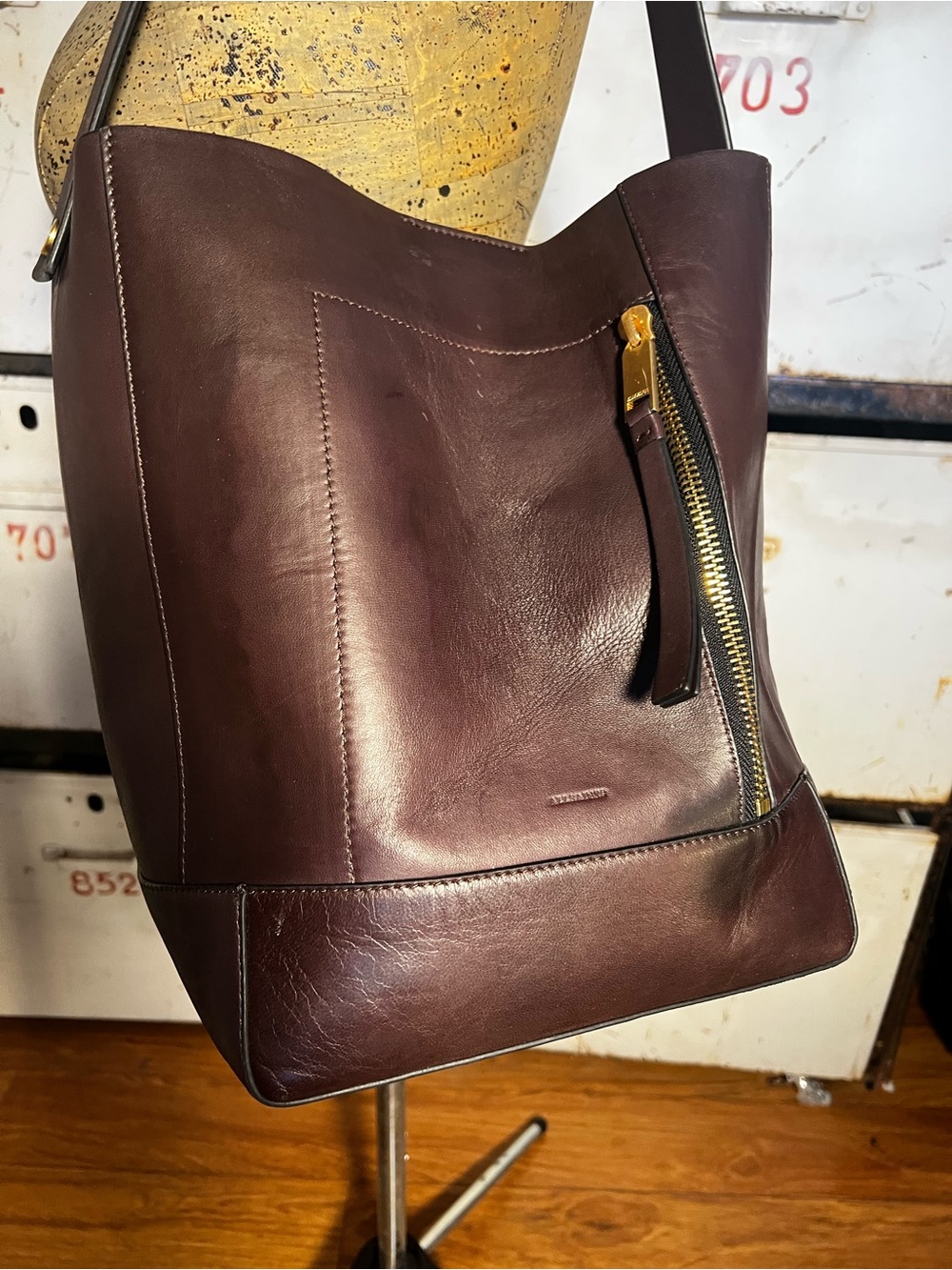 All Saints Alba Burgundy Dark Leather Hobo with Gold Hardware
